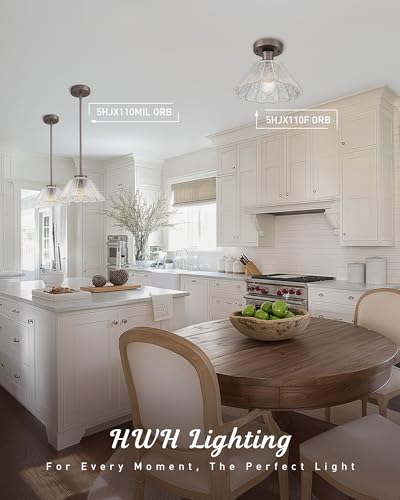 Pendant Lights Kitchen Island, HWH Kitchen Island Lighting for Bathroom, Dining Room, 1-Light Hanging Lights Fixtures with Clear Floral Glass, Oil-Rubbed Bronze Finish, 5HJX110MIL ORB - color: Oil-Rubbed Bronze