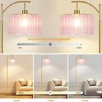 QIYIZM Pink Floor Lamp for Living Room,Bedroom,Gold Dimmable Standing Lamp with Remote,Mid Century Modern Brass Tall Lamp Boho Floor Lamps Arc Stained Glass Flower Floor Light Lamp Girls kids Bohemian - size: 33-Floor Lamp
