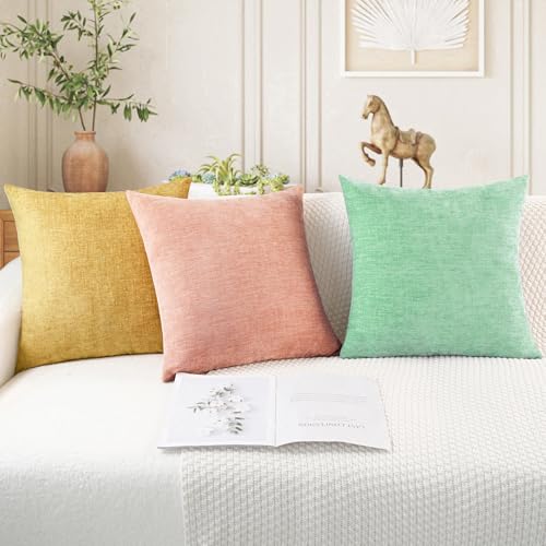 CaliTime Throw Pillow Covers Decorative 16 X 16 Inches Pack of 2 Cozy Chenille Cushion Cases for Couch Sofa Bed Living Room Home Grey Green - color: Grey Green, size: 16" x 16" (Pack of 2)