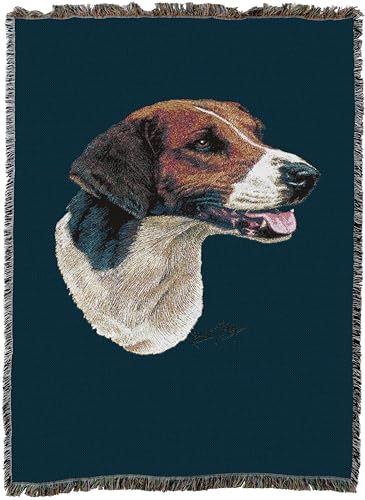 Pure Country Weavers English Foxhound Dog Woven Blanket Blue by Robert May - Gift Cotton Tapestry Throw - Made in The USA - 72" x 54" - color: Blue, size: 72" x 54"