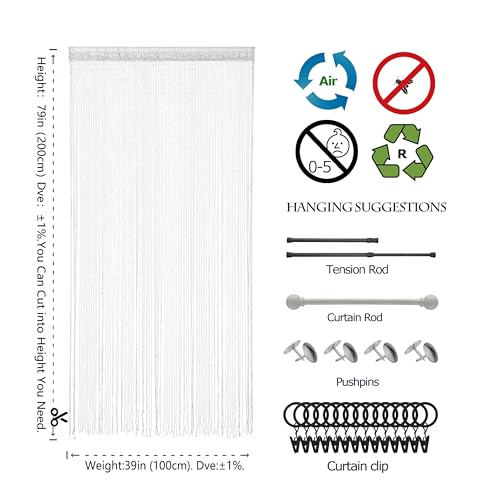 Door String Curtain Doorway Beads Curtains,Hanging Room Divider Beaded Decor Hippie Glitter Fringe Panel Closet Window Doors Sequin Sheer Boho Doors Tassel (White) - color: White