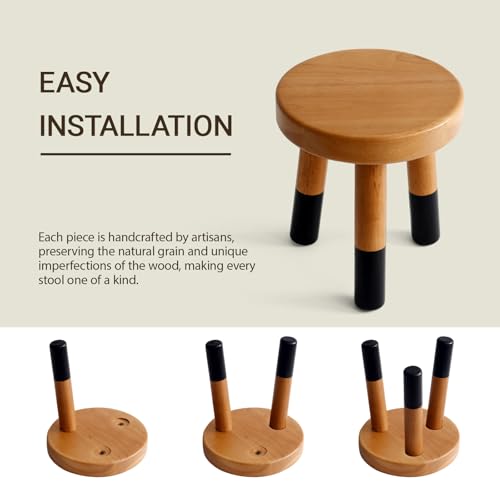 Rubber Wood 9" Round Plant Stand |Dip Dyed Black Stool, Wood Riser |Milking Stool (10" H) - color: 10" Tall Black