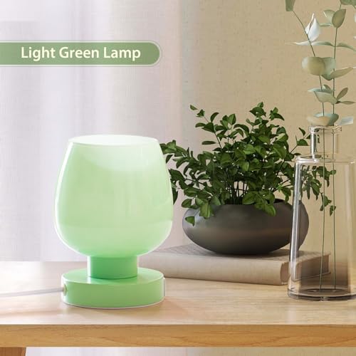Touch Bedside Table Lamp with USB Charging - Modern Green Small Lamp for Bedroom Living Room Nightstand, Desk lamp with Glass Lamp Shade, Warm LED Bulb Included, 3 Way Dimmable, Simple Design - color: USB-green_1pack, size: USB