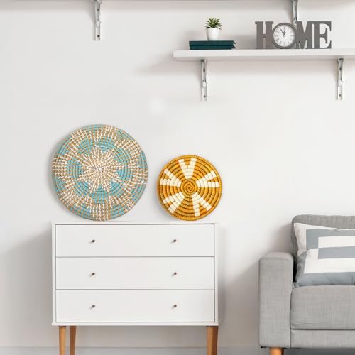 Tatuo 11 Pcs Boho Wall Basket Decor Bulrush Woven Wall Hanging Art Round Farmhouse Rustic Handmade Wicker for Summer Home, Bedroom, Living Room, Kitchen Decorations, Multi Sizes(Bright) - style: Bright