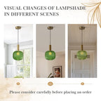 BOKT Mid Century Green Glass Pendant Lights 2-Light Mini Globe Ceiling Pendant Light Ribbed Glass Pendant Light Gold Finish Hanging Light Fixture for Kitchen Island Foyer - color: Green-2 Pack