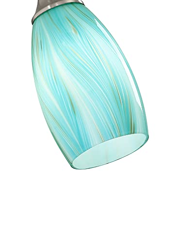 karyfine Mini Pendant Light,Handcrafted Art Glass Pendant Lighting Shade with Brushed Nickel Finished Teal Glass Ceiling Hanging lamp Adjustable Cord for Kitchen Island,Hallway,Dining Room - color: Teal with Gold-1Pack