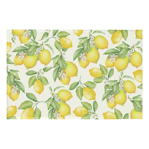 Lemon Decorative Area Rug 2x3 Spring Summer Yellow Fruit Green Leaf Floral Front Door Mat Indoor Outdoor Non-Slip Small Entryway Throw Rugs for Kitchen Bathroom Living Room Bedroom - color: Lemon