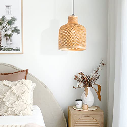 Modern Bamboo Woven Pendant Light, 2 Pack 7.8" Dome Coastal Bamboo Wicker Dome Pendant Lighting Fixture for Kitchen Dining Room Living Room Foyer - color: 7.8"- 2 Pack