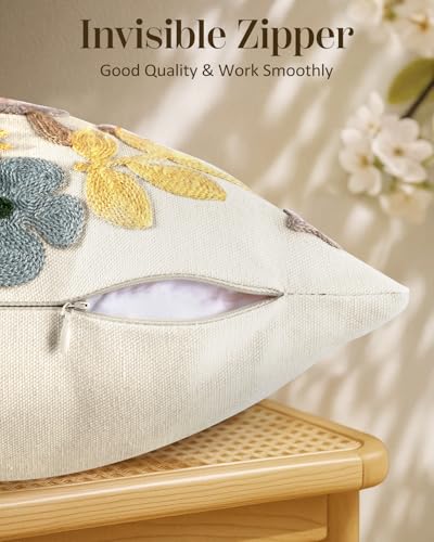 Embroidered Throw Pillow Cover - 20x20 Decorative Pillow Cover with Zipper Aesthetic Cute Design Boho Spring Summer Throw Pillowcase for Living Room Couch Sofa Bed, Butterfly Moon - color: Butterfly Moon, size: 20" x 20" (Pack of 1)