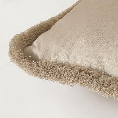 JUSPURBET Champagne Decorative Velvet Fringe Throw Pillow Covers 22x22 Set of 2 Boho Soft Cushion Case for Home Decor Living Room Couch Sofa Bed - color: Champagne, size: 22" x 22" (Pack of 2)