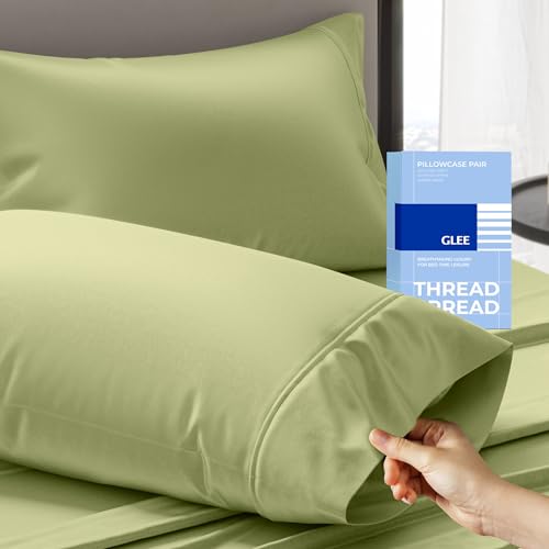THREAD SPREAD 100% Cotton Pillow Cases Queen Size Set of 2 - Luxury 400 Thread Count Queen Pillow Cases (Sage Green), Soft Cooling Breathable Hotel Cotton Pillowcases, Fits Standard Pillows - color: Sage Green, size: Queen - Pack of 2