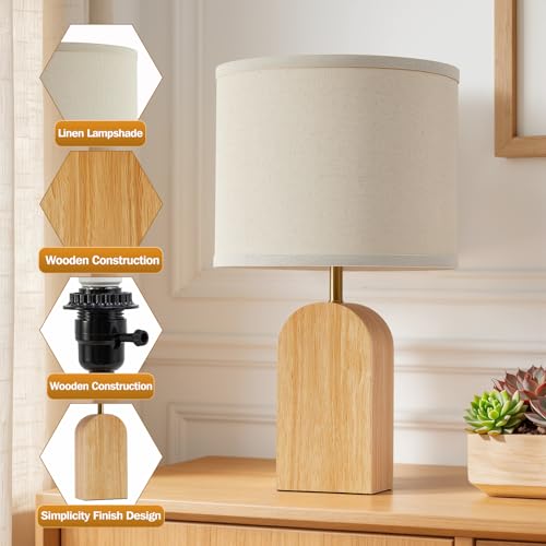 EJIAXIN Table Lamp for Bedroom Set of 2-19" Wood Farmhouse Bedside Lamp with Adjustable Color Temperatures - Modern Rustic Linen Lampshade Nightstand Lamps for Living Room Office, Bulbs Included - color: Burlywood