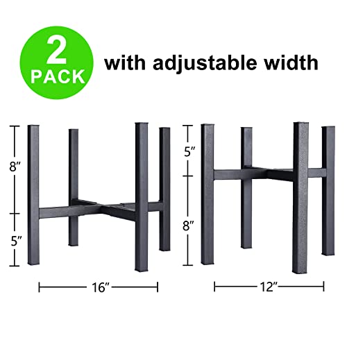 YueTong 2 Pack Indoor Plant Stand for Large Plants, Outdoor Plant Stands Fits 12-16 inch Pot,Adjustable Metal Heavy Duty Planter Stand(Matte Black) - size: 12-16" 2pack