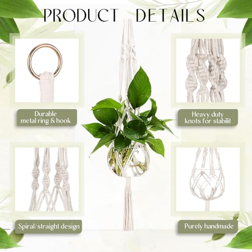 Colingmill 6 Pcs Boho Macrame Plant Hanger with Small Plastic Pot Hanging Plant Holder Wall Planter Propagation Station Include Hooks Kit for Indoor Home Garden Office Decor 3 Size (White) - color: White