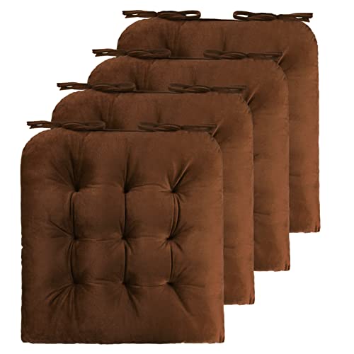 ELFJOY 4 Pack Chair Cushions for Dining Chairs Chair Pads Cushion for Kitchen Office Tufted Square Seat Cushion with Ties (U Shape Coffee) - color: U Shape Coffee