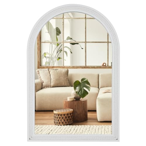 Arched Vanity Mirror for Wall, 30"x20" Nautical Theme Boho Rustic Farmhouse Mirror with Wooden Frame, Decorative Rope Mirror for Bathroom, Living Room, Entryway, or Bedroom - size: 30"L x 20"W