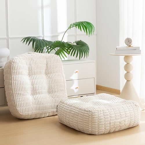 HIGOGOGO 8" Floor Pillow Cushion for Adults, Meditation Cushion Pillow, Blended Corduroy Cover, Large Square Floor Sitting for Tatami Living Room or Yoga, 2Pack, Beige - color: Square Beige, size: 8" Thick(Pack of 2)