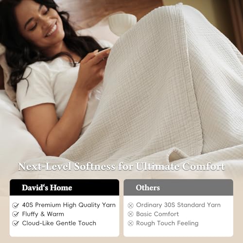 David's Home 100% Cotton Muslin Throw Blanket for College Dorm, 4-Layer Soft Breathable Lightweight Comfy Cozy Throw Guaze for Hot Sleepers, 3D Bubble Room Decor for Bed, Giftable, Brich, 50"x70" - color: Birch, size: Throw XL(50x70")