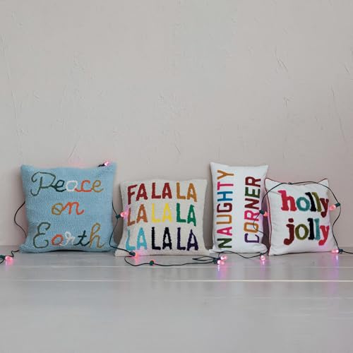 Creative Co-Op Square Cotton Tufted Pillow FALALALALALALALALA, Multicolor