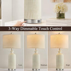 Living Room Lamps Set of 2, 27" Touch Lamps for Nightstand with USB A+C Ports, Modern Farmhouse Table Lamps for Bedroom, Beige - color: Beige