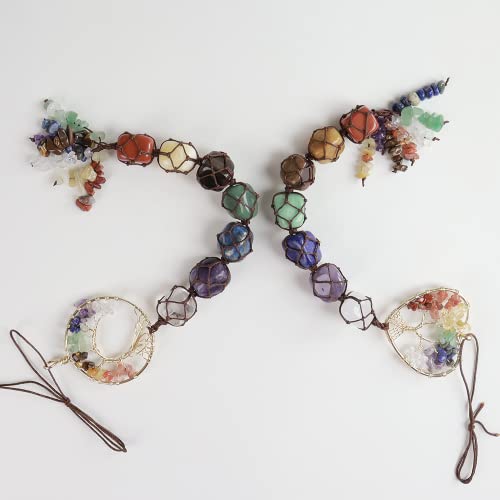 2 Pieces of 7 Chakras Healing Crystals and Tree of Life Wall Hanger Tumbled Gemstones Meditation Hanging Ornament Christmas Tree Memorial Hanging Pendant (Style 4) - color: A-style 22