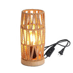 Bamboo Rattan Table Lamp for Living Room, Boho Handmade Woven Cylinder Lampshade Standing Lamp with Natural Wooden Base, Industrial Wicker Desk Light Decoration for Bedroom, Farmhouse