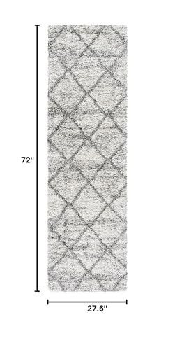 SAFAVIEH Hudson Shag Collection Runner Rug - 2'3" x 6', Grey & Beige, Modern Trellis Design, Non-Shedding & Easy Care, 2-inch Thick Ideal for High Traffic Areas in Living Room, Bedroom (SGH281J) - color: Grey/Beige, size: 2'3" x 6' (Runner)