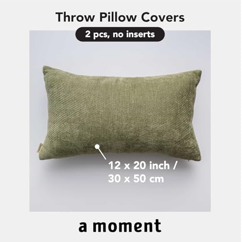 a moment Pack of 2 Decorative Chenille Throw Pillow Covers with Twill Cushion Covers for Sofa Living Room Couch Bed 12x20 Inch Moss Green - color: Moss Green, size: 20" x 12" (Pack of 2)