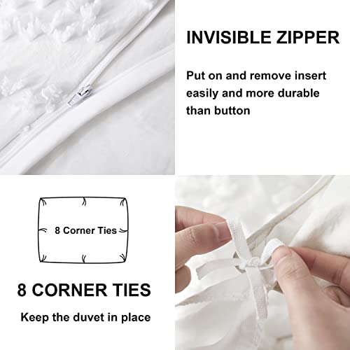 Oli Anderson Tufted Duvet Cover Queen Size, Soft and Lightweight Duvet Covers Set for All Seasons, 3 Pieces Boho Embroidery Shabby Chic Bedding Set (White, Queen, 90" x 90") - color: White, size: Full/Queen(90"×90")
