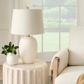 Nourison Home 23" Natural White Ceramic Jar Table Lamp for Bedroom, Living Room, Dining Office, with Off-White Shade - color: Off-White, size: 1 Lamp - Drum Shade