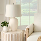 Nourison Home 23" Natural White Ceramic Jar Table Lamp for Bedroom, Living Room, Dining Office, with Off-White Shade - color: Off-White, size: 1 Lamp - Drum Shade