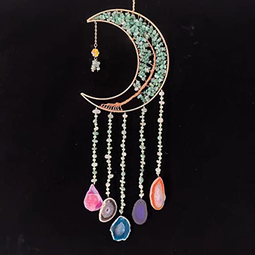 Green Agate Dream Catchers with Crystal Tree of Life Gemstone Dream Catchers Natural Gem Agate Wall Hangings Room Dreamcatchers Decor (Green) - color: Green