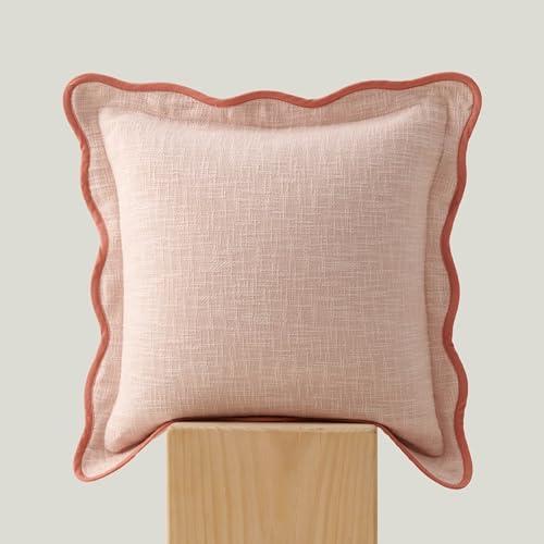 Double Stitch Scalloped Throw Pillow Covers - 100% Cotton Decorative Boho Pillow Covers 20 x 20, Made in India, Square Cushion Case, Modern Home Decor for Couch Sofa Living Room, Shell Pink - color: Shell Pink, size: 20" x 20" (Pack of 1)