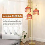 QIYIZM Pink Floor Lamp for Living Room,Bedroom,Gold Mid Century Modern Standing Lamp Brass Tree 3 Light Tall Floor Lamps Floor Lights Glass Flower Lamp Shade Girls Kids Boho Bohemian - size: 24-Floor Lamp