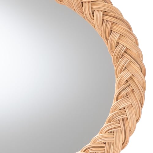 Bali & pari Nara Natural Rattan Wall Mirror – Handwoven Braided Wicker Frame, Coastal Boho Wall Decor for Entryway, Bedroom, or Living Room, Oval