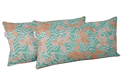 Indoor/Outdoor Polyester Fabric Lumbar Pillow Cover, All-Weather Waterproof Rectangular Cushion Case for Patio Furniture, 12 x 18 Set of 2 - Fish-25 - color: Aquamarine Green2, size: 18" x 12" (Pack of 2)
