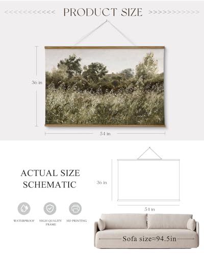 ARPEOTCY Extra Large Vintage Framed Wall Art, 36x54 Inch Farmhouse Retro Meadow Landscape Hanging Framed Canvas Wall Art, Large Rustic Home Decor for Living Room Office Bedroom Above of Bed - color: Tall Grass