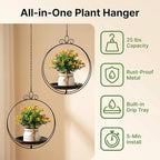 Hanging Planters for Indoor Plants, 2 Pack Metal Wall Ceiling Window Plant Hangers Kit with Trays and Chains for Succulents Pothos Herbs Balcony Patio Living Room - style: hanging planter tray