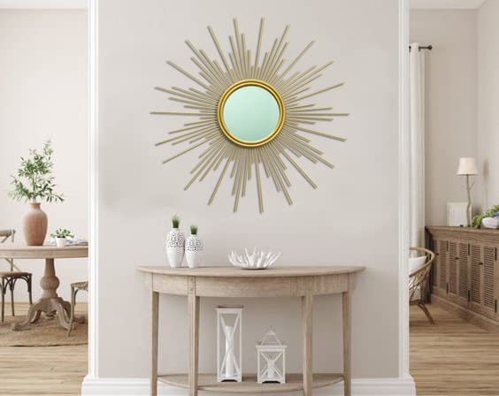 24'' Gold Sunburst Wall Mirror Boho Home Decor Mordern Round Hanging Wall Art for Living Room/Bedroom/Bathroom/Entryway