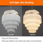 5-Tiered Boho Chandelier with Metal and White Fringe,3 Lights Fringe Pendant Light Fixture,Tassle Chandelier for entryway,Dining Room,Baby Nursery,Gold and White - color: White-Pendant