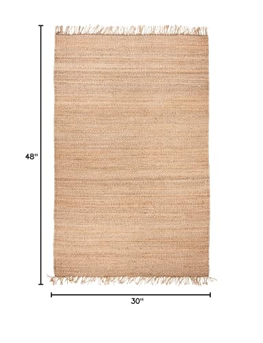 SAFAVIEH Natural Fiber Collection Accent Rug - 2'6" x 4', Natural, Handmade Boho Fringe Woven Jute, Ideal for High Traffic Areas in Entryway, Living Room, Bedroom (NF368A) - color: Natural, size: 2'6" x 4' (Rectangular)