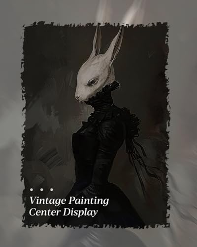 HUARCEY Gold Framed Vintage Wall Art Canvas Prints Gothic Room Decor Vintage Rabbit Lady Wall Decor, Aesthetic Dark Academia Halloween Pictures Oil Painting Goth Decorations 12x16in - color: Phantom Rabbit, size: 16"L x 12"W