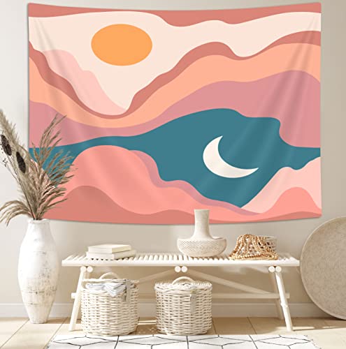 Retro Mid Century Tapestry Modern Minimalist Boho Wall Hanging Backdrop Abstract Landscape Desert Mountains Sun Moon Hippie 70s Poster for Room Home Decor 60X40 - color: Boho
