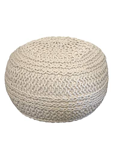 NOORI Home - Premium Luxury 100% Handmade & Handcrafted Cable Style Cotton Knitted Jade Comfortable Pouf, Ottoman, Footrest, Footstool - Beige - 20"x20"x14" - color: Beige