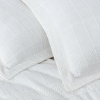 Chezmoi Collection 4-Piece Clip Jacquard Cotton Comforter Set Queen, Boho Chic Textured Tufted Basketweave Striped Bedding with Textured Woven Pillow Cushion, White - color: Yuki White, size: Queen