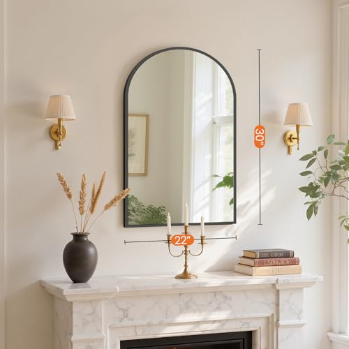 NEWBULIG 22X30 Inch Arched Bathroom Mirror for Wall, Vanity Bathroom Mirrors for Over Sink Tempered Glass, Anti-Rust Arched Metal Framed, Hangs Horizontally or Vertically, Farmhouse Home Decor, Black - color: Black-arched, size: 30"L x 22"W