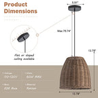 Farmhouse Pendant Lighting 11.81” Rattan Woven Rustic Ceiling Wicker Pendant Lighting Fixture for Kitchen Island Dining Room Bedroom Foyer - color: Woven Pendant Light