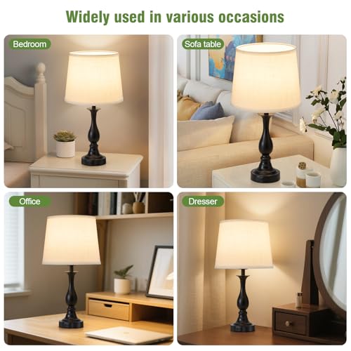 Bedside Table Lamp Touch Control Bedroom Lamps with USB A + C Charging Port 3 Way Dimmable Touch Lamps for Nightstand Living Room Bedroom Dorm Home Office Reading, Set of 2 (White Shade & Black Base) - color: White Shade & Black Base