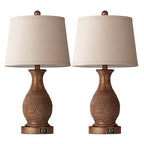 PARTPHONER Table Lamps Set of 2, Bedside Touch Lamp with USB C+A Charging Ports, Side Table Lamp with Linen Fabric Shade (LED Bulbs Included), Wood - size: Wood 22.6" Touch Lamp