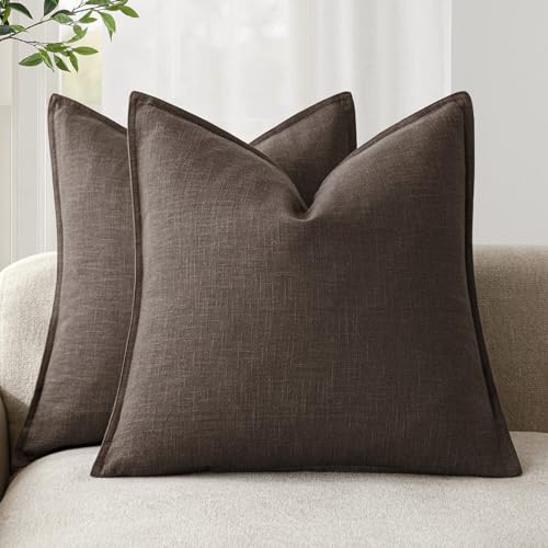 Foindtower Pack of 2, Decorative Linen Solid Throw Pillow Covers Soft Accent Cushion Case Boho Farmhouse Neutral Pillowcase for Couch Sofa Bedroom Living Room Home Decor 16 x 16 Inch Reddish Brown - color: Reddish Brown, size: 16" x 16" (Pack of 2)